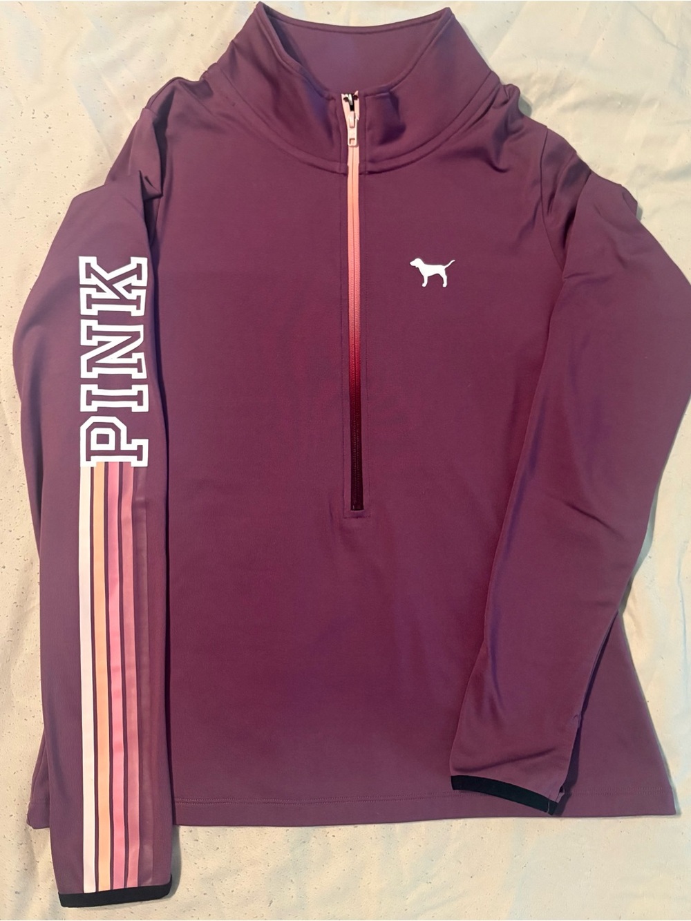Victoria's Secret PINK Plum Quarter-Zip Pullover with Black Logo Trim